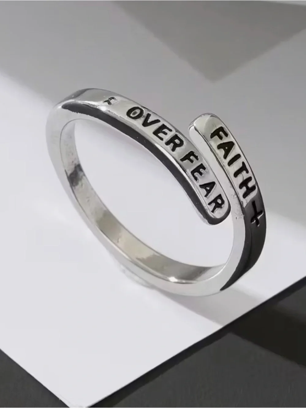 Faith Over Fear Silver Wrap Ring